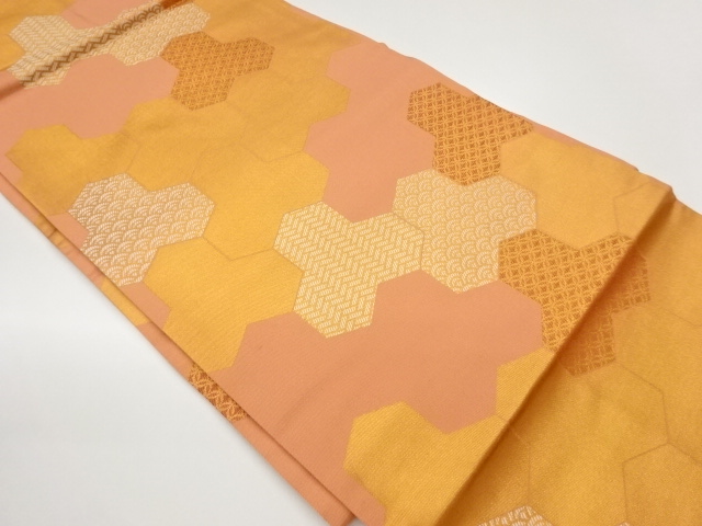 JAPANESE NAGOYA OBI / WOVEN BISHAMON KIKKO PATTERN